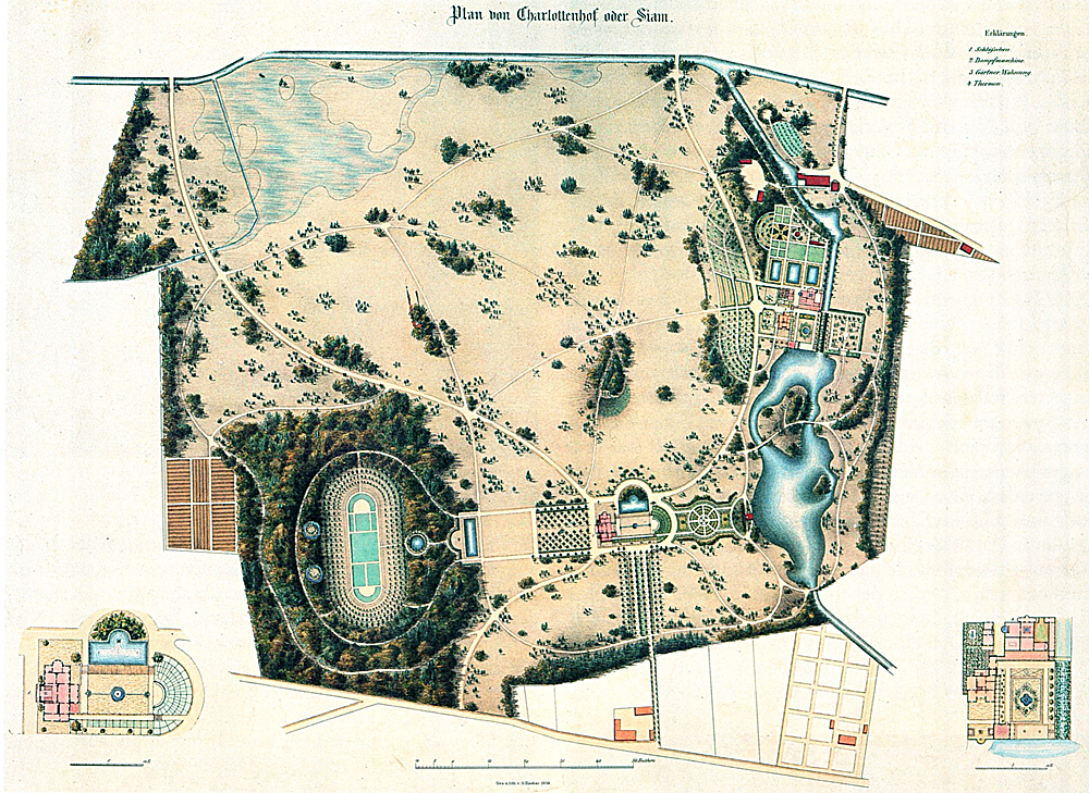 Plan von Schloss Charlottenhof von Gerhard Koerber nach Peter Joseph Lenné von 1839
