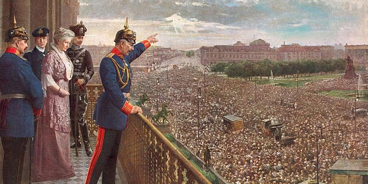 Wilhelm II. hält eine Balkonrede auf dem Balkon von Portal V am 1. August 1914